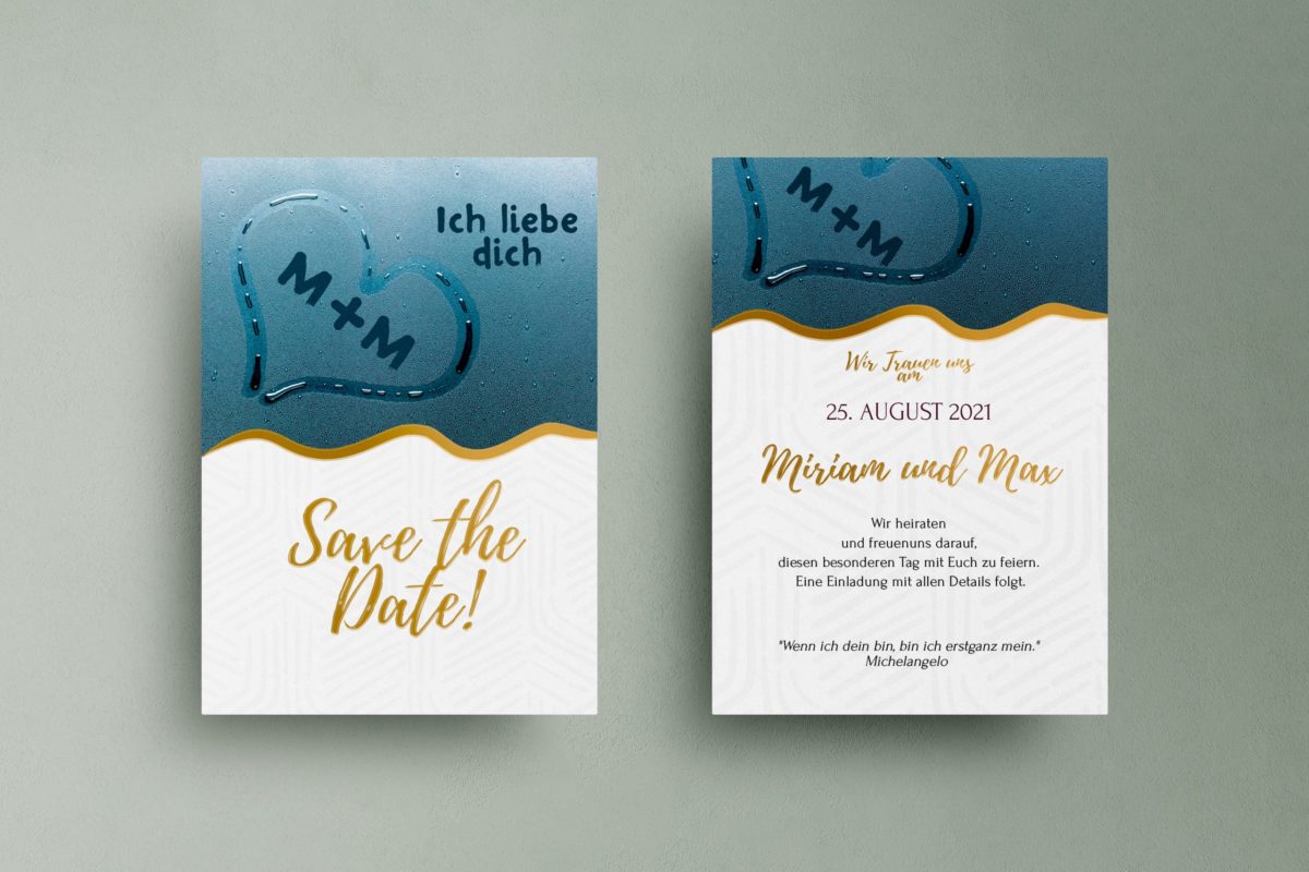 Ursprüngliche save the date karten Herzchen auf Glas||